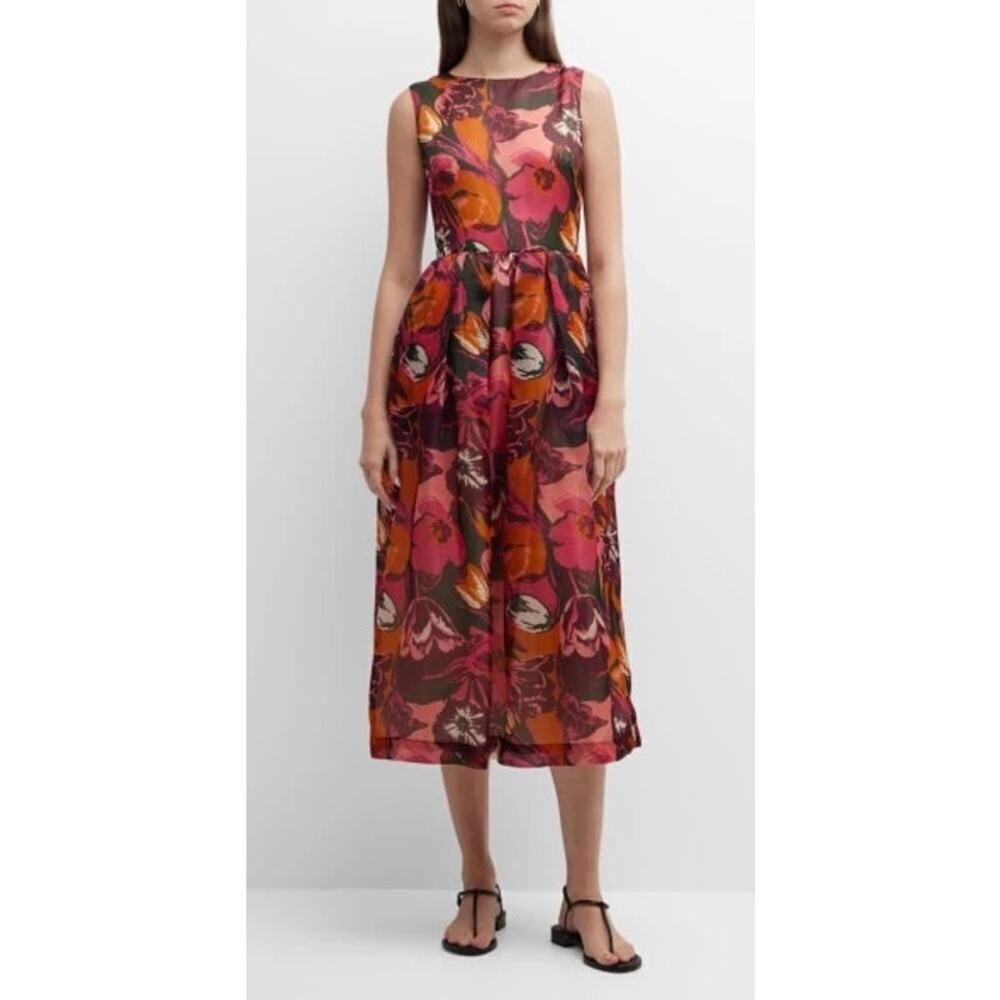 Sara Roka silk Riah Tulip-Print Midi Dress Small